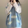 Mulher Suéteres Y2K Top Cloud Colete de Knit Harajuku Kawaii Roupas Oversized 2021 Moda Sem Mangas Jumper Pulôver Doshipping Y0825
