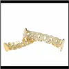 Grillz, Dental Body Jewelry Drop Delivery 2021 18K Gold Plated Open Face Hollow Top & Bottom Cuban Link Teeth Grills Do7Az