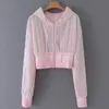 Svart Silver Kvinnors Jacka Höst Sunscreen Sport Hooded Jacket Sequins Rosa Zipper Söt Långärmad Kort Kvinnor Kvinna 210507