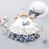 Babyjongen kleding body pak zomer meisje riem boog vest + floral shorts mode hoed 3 stks set 210611