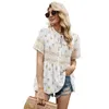 Fashion Vintage womens O-Neck Shirt and tops summer positioning flower doll version floral print White shirt blouse womens tops 210514