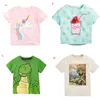 2021 Sommar Baby Kids Kläder T-shirt 100% Bomull Kortärmad Dinosaur Print Blommor Tjej Pojke Topp