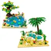 MOC Park Fountain Flower Bed Street View Pond Swimming Pool With Cute Duck Urban Landscape Construction DIY Building Blocks Q0823