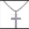 Colliers Hip Hop Plaqué Or 18K Iced Out Cubic Zirconia Croix Pendentif Avec 4Mm 60Cm Cuba Chaîne Collier Hommes Femmes Diamants Bijoux H Svvr1