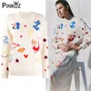 Biały sweter Jesień Zima Star Morze Mermaid Wzór Haft Dzianiny Kobiety O Neck Loose Pullover 210421