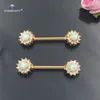 2 sztuk / partia 14G Luksusowy Naturalny Opal Pierścień Język Sutek Piercing Shield Rose Gold Color Stal Nierdzewna Barbell Sexy Biżuteria