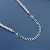 Boho Imitation Perle Choker Halsketten Mädchen Einfache Blaue Kristall Kurze Schlüsselbein Kette Halsketten Kragen für Frauen Schmuck