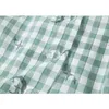 Green Plaid Button W górę Koszula Kobiety Sukienki Summer Sailor Collar Puff Sleeve Hollow Out Tunika Księżyc Drukuj Mini Sukienka Kobieta 210417