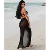 Women Summer Beach Dress Crochet Beach Cover Up Knitted Beachwear Backless Sexy Swimsuit Cover Up Women Bikini Coverup Dress X0726