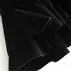 Women Stylish black velvet pleated asymmetrical mini skirt ladies back zipper vestidos chic ruffles skirts faldas mujer 210430