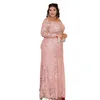 Elegancki Plus Size Różowy Koronki Dresses Matki Klejnot Neck Długie Rękawy Długość Podłoga Matka panny Młodej Groom Suknie Kobiety Gość Formalne Wesele Suknie