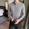 Haute qualité hommes chemise rayures à manches longues chemise décontractée affaires robe chemise Slim Fit Streetwear travail social Camisa Masculina 210527