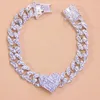 Tobilleras Moda Hip Hop Crystal Tobillera en forma de corazón para mujeres Pulsera Hombres Miami Cuban Link Chunky Cadena de pie entera Iced Out182T