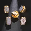 Cluster Rings Irregular Geode Genuine Stone Hole Open Ring For Women Purple Crystal Adjustable 1pcs Random2350