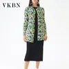 VKBN Lente Herfst Jaket Vrouwen Oversized Lange Mouwen Mandarijn Kraag Open Stitch Geplooid Stof Kleur Afdrukken 210507