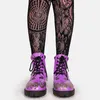 Bottes RIBETRINI grande taille 43 arrivées femme Cool gothique chaussures à talons bas bout rond violet crâne Punk femmes rue grosse