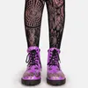 Botas ribetrini grande tamanho 43 chegadas feminino legal gótico sapatos de salto baixo redondo dedo do pé roxo crânio punk mulheres robusta