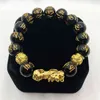 Lucky Gold Plated Pixiu Fengshui Black 흑요석 Bracelet 쥬얼리의 직접 공장 Wholale 6 문자 Mantra