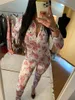 Gym Kleidung 2021 Frauen Mode Gedruckt Bodycon Stretchy Overall Dame Frühling Herbst Casual Langarm V-ausschnitt Strampler Loungewear Outfits