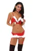 Christmas Red Three-point Deep V White Frayed Two-piece Lingerie Set For Ladies 211208