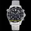 Eternity Stopwatch Horloges OMF Laatste 9900 Chronograaf Automatic Black Dial Ceramic Bezel 44mm Herenhorloge Diver 300m 210.32.44.51.01.001 Steel Case Rubberen riem