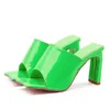Women Square Green High Heels Slippers Fashion Patent Leather Outdoor Ladies Peep Toe Gladiator Sandals Female Pumps Shoes2455021