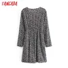 Tangadaファッション女性ヒョウプリントドレス長袖VネックレディースミニドレスVestidos 3W26 210609