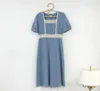 Plus Size Summer Dress Girls Boho Party Algodão Linho Feminino Vintage Blue Manga Curta Mulheres Es Femme Vestido 210423