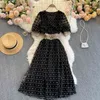 Frühling Vestidos Weibliche V-ausschnitt Kurzarm Spitze Stickerei Kontrast Farbe Taille Abnehmen Mesh Midi Kleid C777 210506