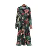 Vinatge Femme Fleur Imprimé Ceintures Longue Robe Printemps Mode Style Chinois es Femelle Élégant Chic Vacances 210515