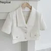 NEPLOE BLAZER Femmes 2021 Été Mode costume Femme Coréen Casual Tops Courts Courts Bureau Dame Simple Couverture Blanche Blanc Femme X0721