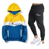 Herresp￥r avslappnade huva fast lappt￤cke 2022 Autumn New Men's Sportswear Hoodies byxor hiphop street l￶sa sp￥r