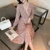 Casual Dresses Women Elegant Floral Print Dress Female Vestidoes Korean Chic Long Sleeved Lace VNeck Party Ruffled