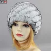 Kış Kadın Rex Tavşan Kürk Şapka Sevimli Bayanlar Sıcak Kapaklar 100% Doğal Kürk Şapka Moda Headdress 211119