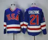 1980 Adam Retro ABD Buz Hokeyi Formaları 17 Jack Ocallahan 21 Mike Eruzione 30 Jim Craig Renk Mavi Beyaz Dikişli Koşu Üniformaları