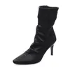 Bottes 2021 Sexy élastique femmes robe de Banquet mode de mariage brodé stiletto à talons hauts court