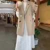 MATAKAWA Korea Chic Suit Collar and Flying Sleeve Vest Jacket Solid Double Breasted Waistcoat Elegant Womens Vest 210513