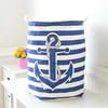 Stripe Anchor Lavanderia Hamper Dobrável Roupas À Prova D 'Água Cestas de Armazenamento Decoração de Casa Barrel Kids Brinquedo Organizador Cesta 210609