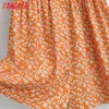 Angada Women Orange Floral Print Summer V Neck Short Sleeve Ladies Loose Mini Dress Vestidos SY269 210416