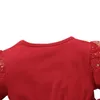 소녀의 드레스 Pudcoco 1-4t 드레스 크리스마스 가을 아이들 소녀 캐주얼 공주 긴 플레어 슬리브 원사 밑단 붉은 옷