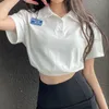 List Haft Crop Top Krótki Rękaw T Shirt Kobiety Harajuku Swetry Kobiety Casual Cotton Tee Topy Koreański Lato T Shirt 210419