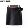 GCAROL nouvelles femmes noir PU cuir Mini jupe a-ligne métal boucle Sexy Faux cuir printemps été Multi Occasion jupe 210330