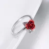 トレンディな赤いローズガーデンの花の葉オープンリングのサイズ変更可能な指リング女性バレンタインデーギフトジュエリー