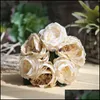 Decorative Flowers & Wreaths Festive Party Supplies Home Garden Artificial Rose Wedding Bouquet White Thai Royal Silk Decoration Decor Drop