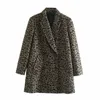 ZA Cappotto di lana casual oversize Autunno Inverno Donna Retro Stampa leopardata Capispalla manica lunga Cappotto di lana femminile 210602