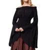 Women Medieval Renaissance Solid Color Bell Sleeve Ruffled Off Shoulder Blouse For Tops Slim Autumn Shirts Women's Blouses &