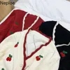 Kadın Knits Tees Naploe Chic Kiraz Kazak Ceket Tatlı Vintage Örme Kırpılmış Hırka Sonbahar Giysileri V Yaka Gevşek Kore Sueter Üstleri F