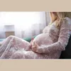 V-neck Lace Pregnancy Dresses Fancy Shooting Photo Pregnant Clothes Photography Props Maxi Maternity Gown Maternity Clothing Q0713