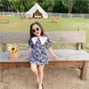 2021 Zomer Korean Nieuwe Meisje Big Draai Kraag Bump Gekleurde Bloem Prinses Jurk Mode Kinderjurk Q0716
