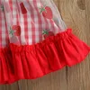 Tjejens klänningar 2021 Babyflickor Sommar bomullsklänning med båge-knut, barn Plaid Jordgubbar Print Ärmlös Sundress, 3month-3Year